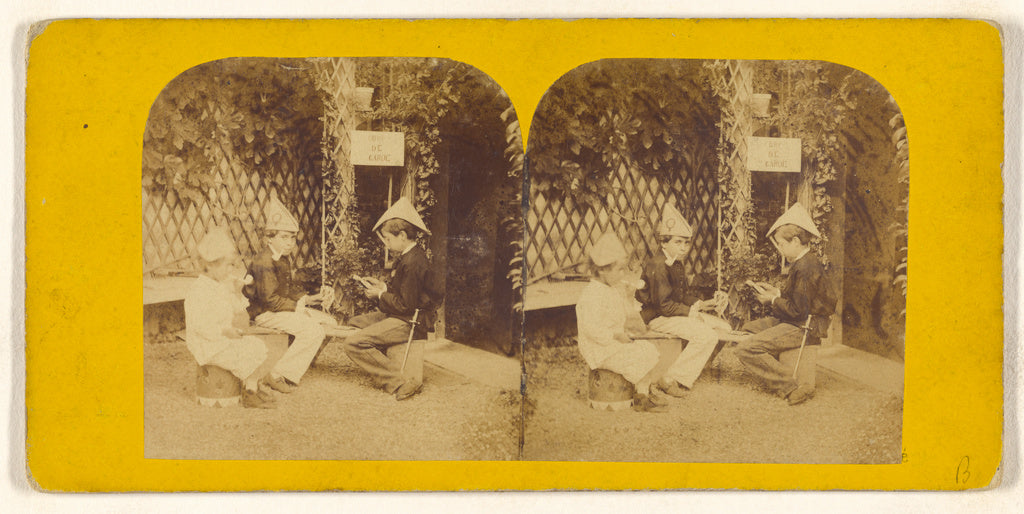 Unknown:[Boys wearing paper hats, and "smoking" pipes], Poster Print Wall Art