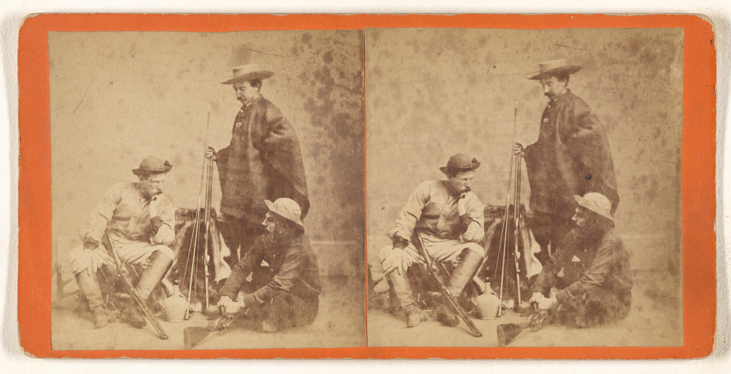 Unknown:[Genre: three men with hats, posed with guns], Poster Print Wall Art