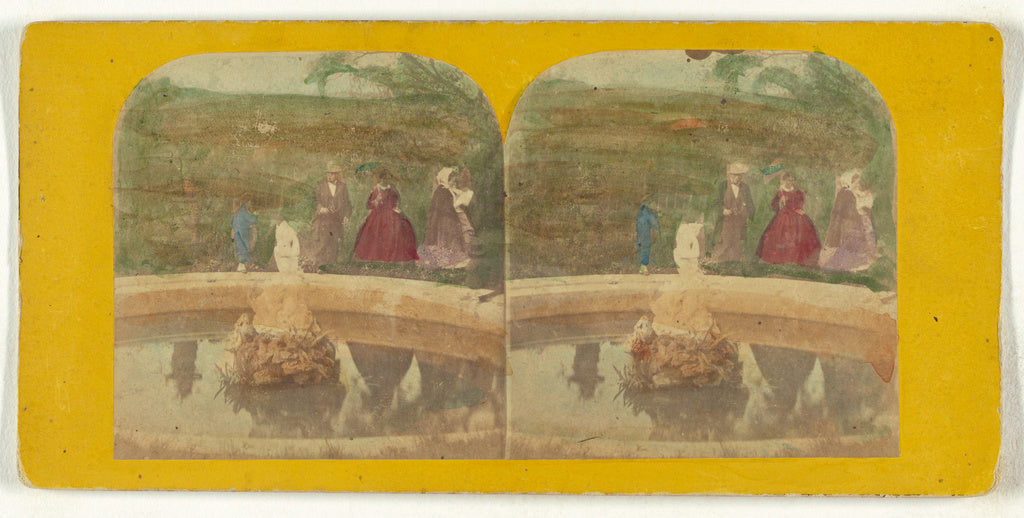 Unknown:[Group of people around a fountain], Poster Print Wall Art