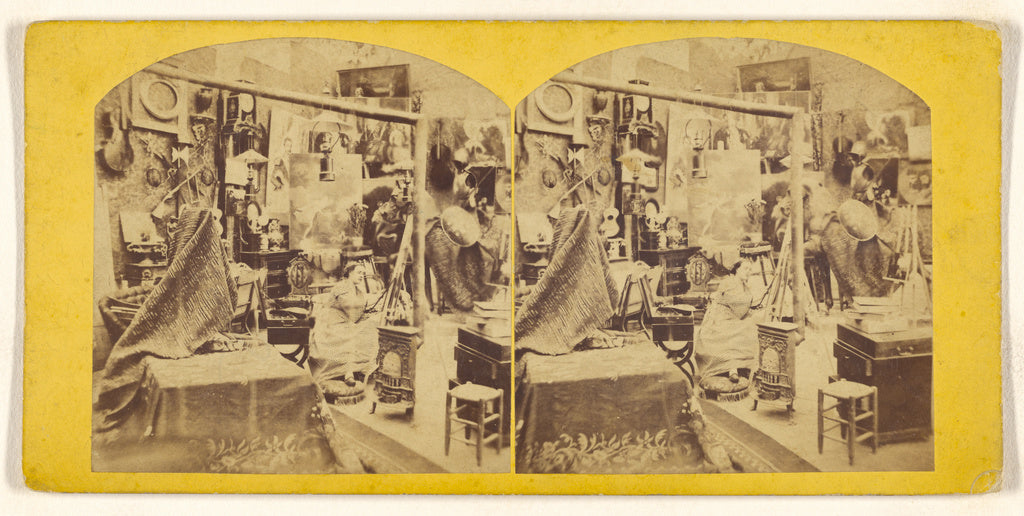 Unknown:[Parlor Scene with One Woman Painting], Poster Print Wall Art