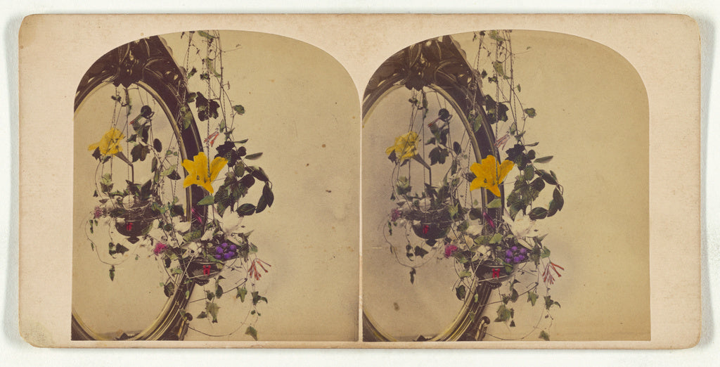 Unknown:[Hanging flower arrangment by a mirror], Poster Print Wall Art