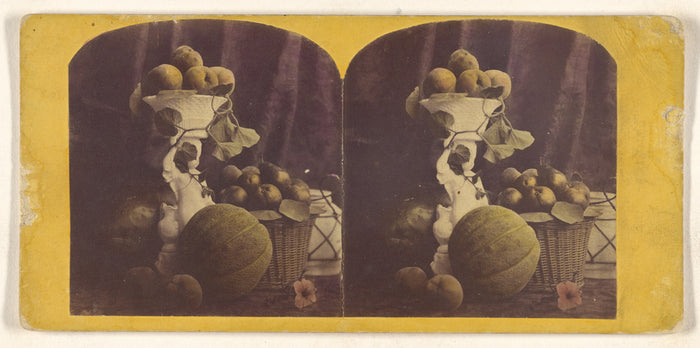 Unknown:[Basket and vase filled with fruit, cantalope at bas,16x12