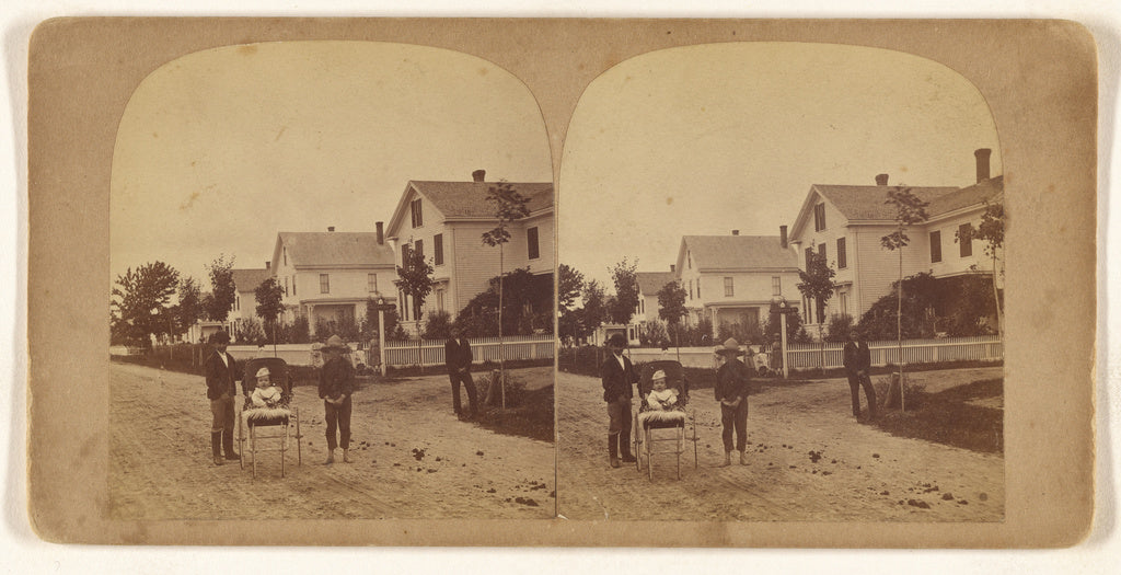 Unknown:[Children posed on street, baby girl in carriage], Poster Print Wall Art