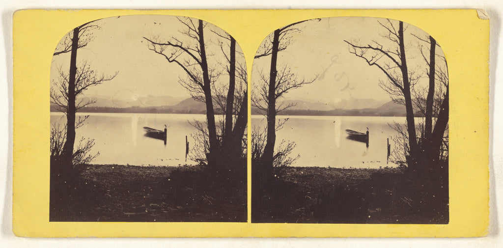 Unknown:[Rowboat on a lake, composed between trees], Poster Print Wall Art