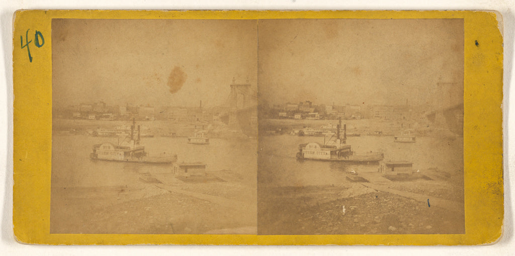 Unknown maker, American:[Cincinnati Susp. Bridge. Ferryboat , Poster Print Wall Art