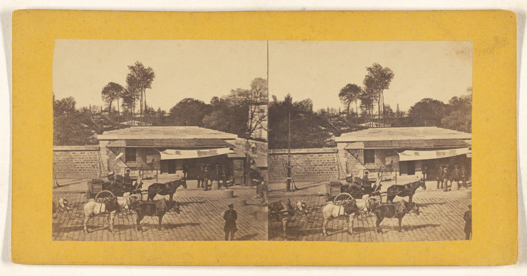 Unknown:[Horse-drawn wagons on a cobblestone street], Poster Print Wall Art