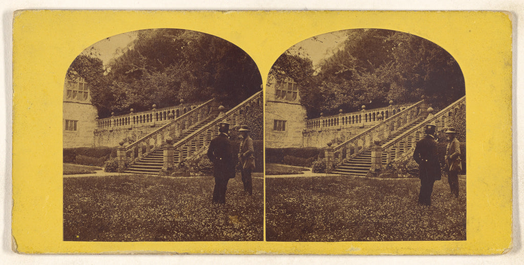 Unknown maker, British:[Two men talking on grounds of large , Poster Print Wall Art