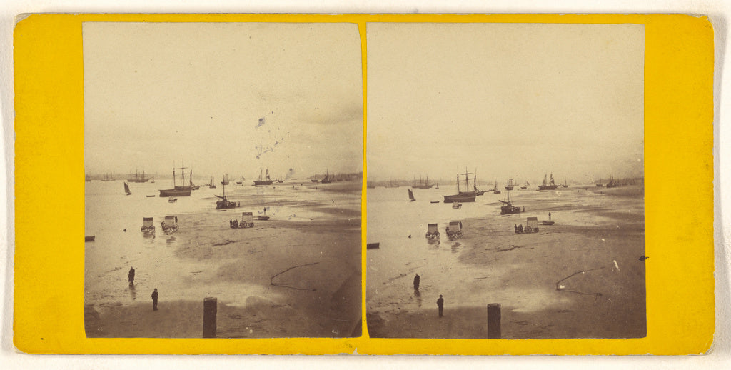 Unknown maker, British:[Beach scene, ships and wagons], Poster Print Wall Art