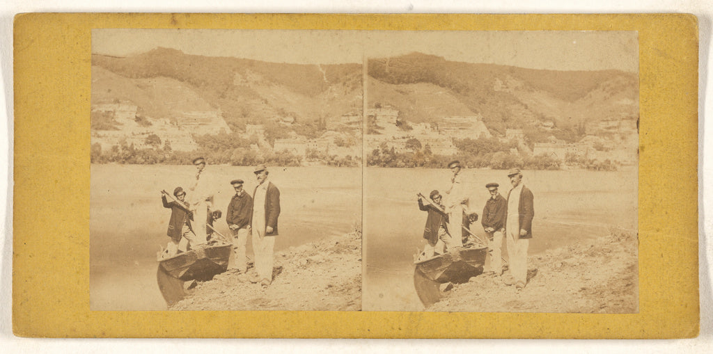 Unknown maker, British:[Four men at shore in rowboat], Poster Print Wall Art