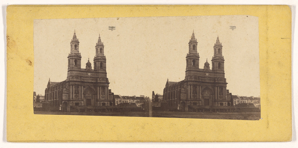 Unknown maker, French:[Unidentified French church, bi-plane , Poster Print Wall Art