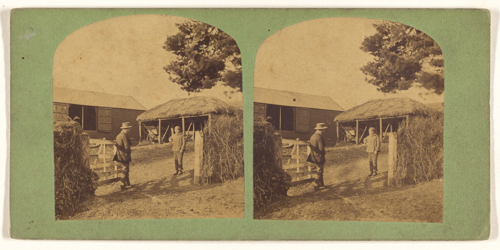 Unknown maker, French:[Two men at gate of French farm], Poster Print Wall Art