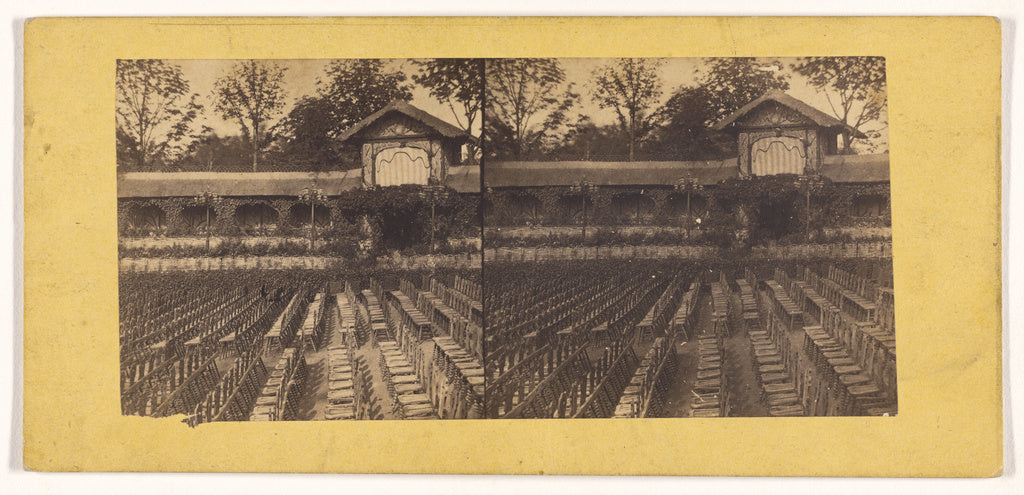 Unknown maker, French:[Chairs set up outside, probably for a, Poster Print Wall Art