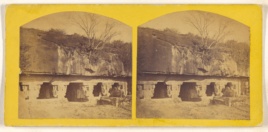 Unknown:[Caves of Ellora. Outer view of the Cave of Ramishiv, Poster Print Wall Art