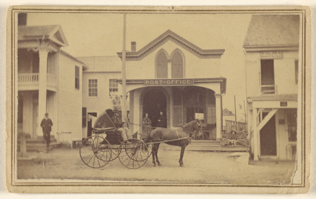 Ansel McIntosh:[Man riding horse and buggy in front of post , Poster Print Wall Art
