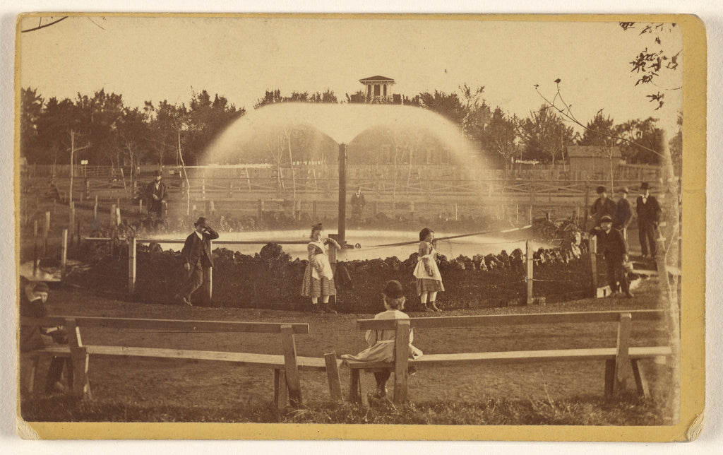 L.T. Butterfield:[Park scene with arching spray fountain], Poster Print Wall Art