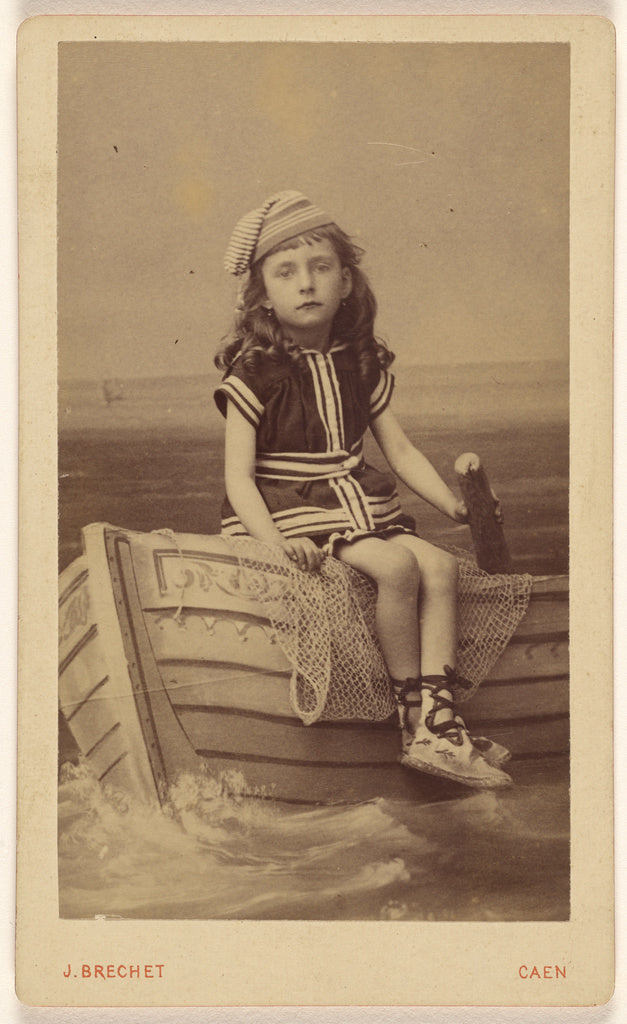 Jules Brechet:[Little girl in a studio setting sitting on a , Poster Print Wall Art