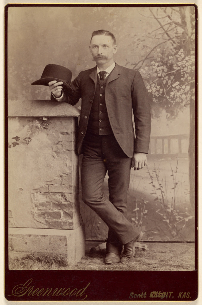 W.H. Greenwood:[Studio portrait of a man holding a hat], Poster Print Wall Art