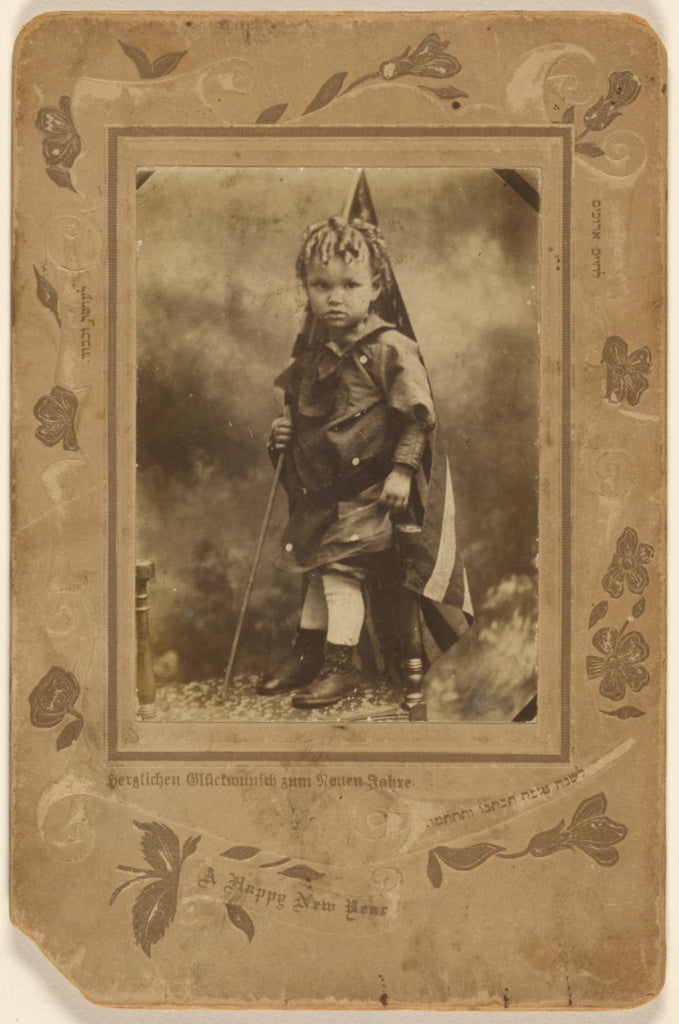 A. Rinin:[Little boy holding an American flag, standing on a, Poster Print Wall Art