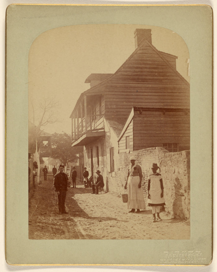 George Barker:[Street scene: soldier, two black women and ot,16x12