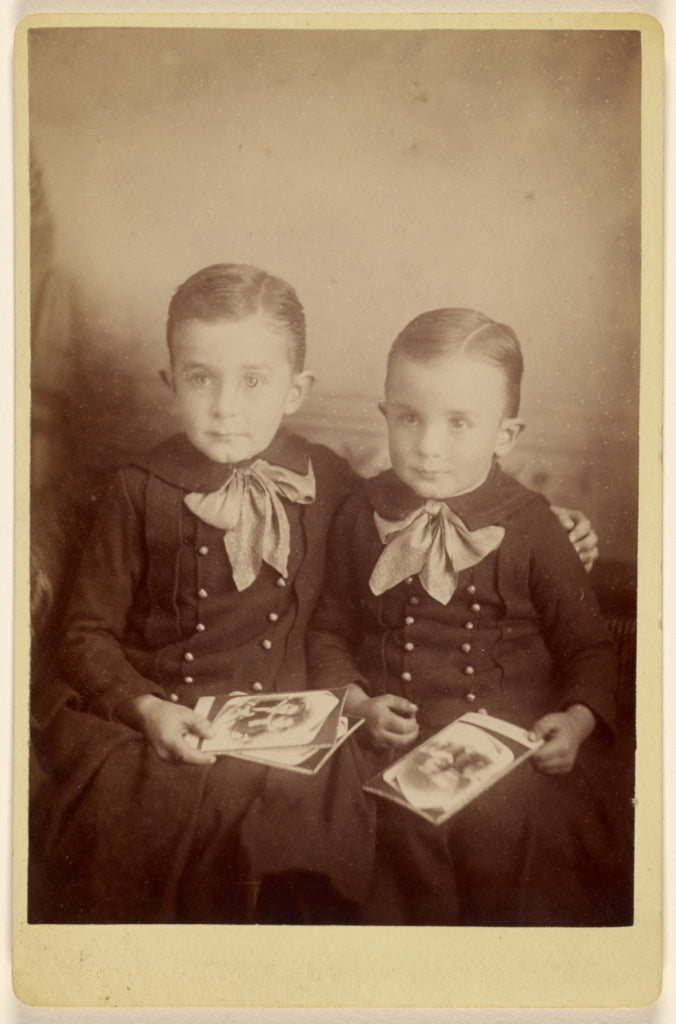 Unknown:[Two boys seated, holding some cabinet cards],16x12"(A3)Poster