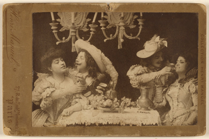 Henri Manuel:[Tableau of two cavaliers with two women feasti,16x12