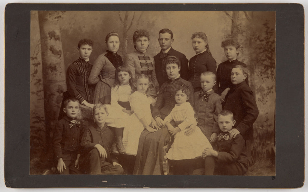 Unknown:[Group family portrait of fifteen people], Poster Print Wall Art