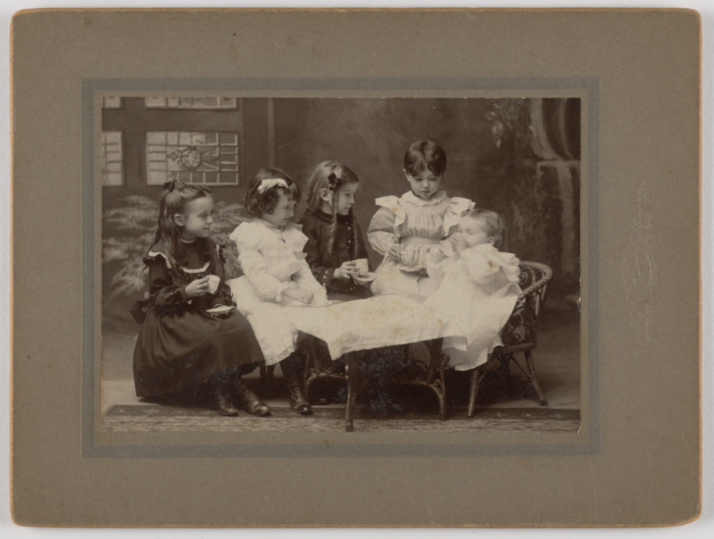Cramer:[Five litle girls seated, at a tea party], Poster Print Wall Art