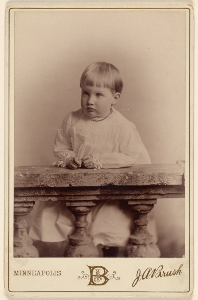 J.A. Brush:[Portrait of a little girl posed on a stone raili, Poster Print Wall Art