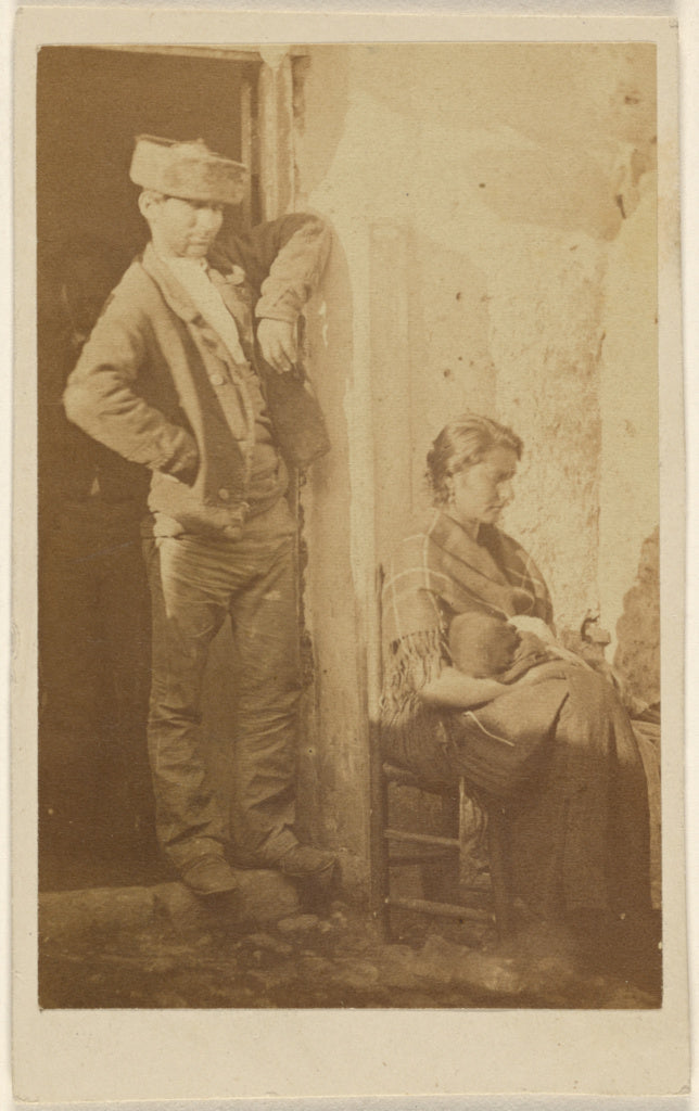Unknown:[Man standing next to a seated woman holding a baby], Poster Print Wall Art