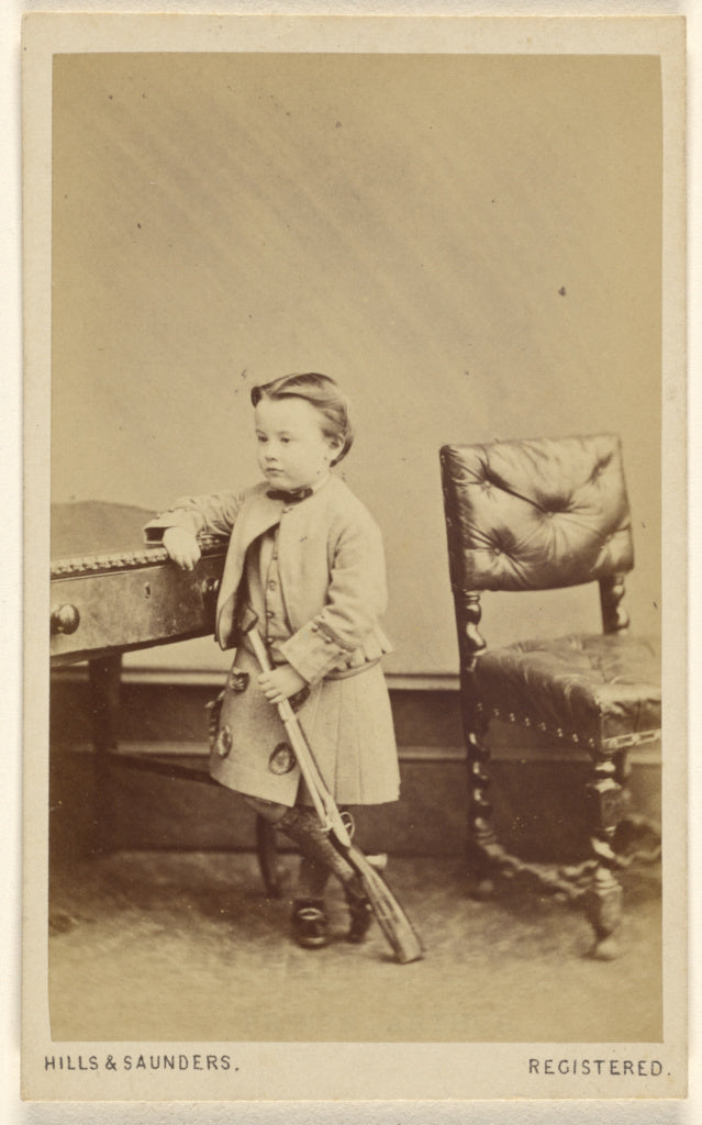 Hills & Saunders:[Unidentified little boy standing, holding , Poster Print Wall Art