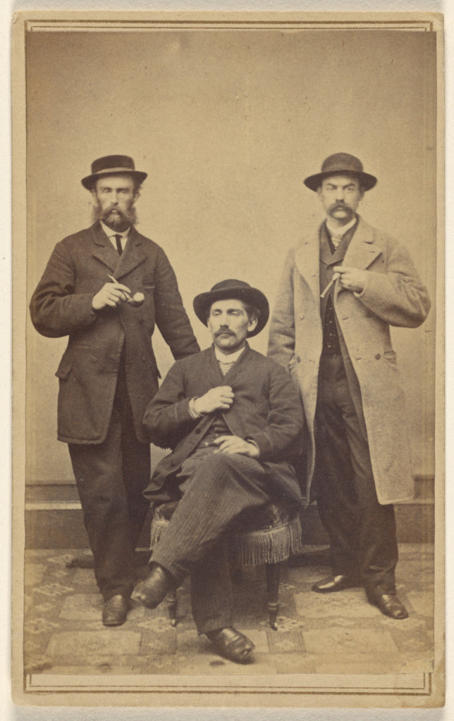 T.M. Schleier:[Three unidentified men wearing hats, holding , Poster Print Wall Art