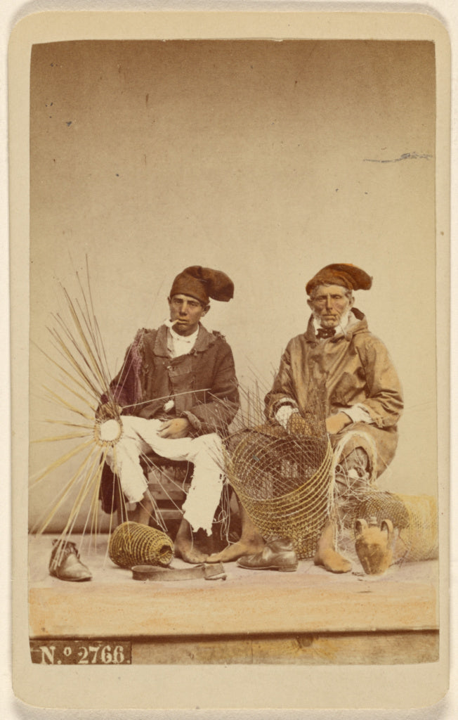 Giorgio Sommer:[Two men making baskets], Poster Print Wall Art