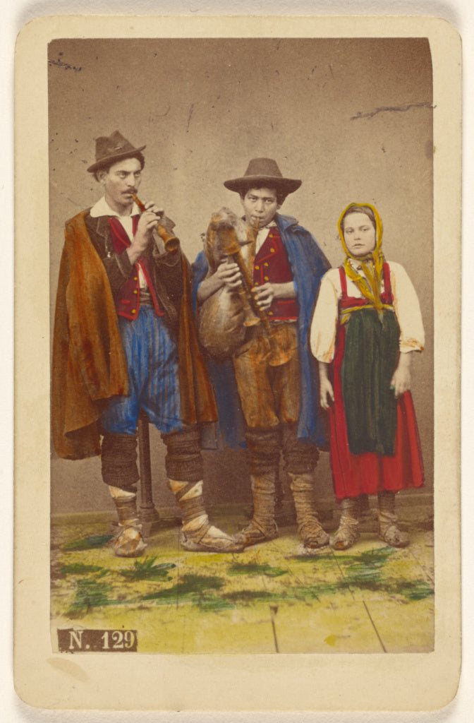 Giorgio Conrad:[Three Italian peasants standing: two men pla, Poster Print Wall Art