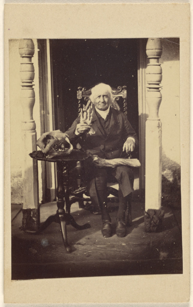 Unknown:[Seated elderly man holding different types of anima, Poster Print Wall Art