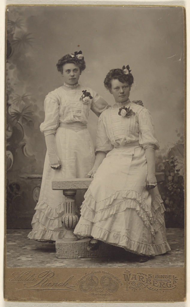 Mathilda Ranch:[Two unidentified women wearing identical whi, Poster Print Wall Art