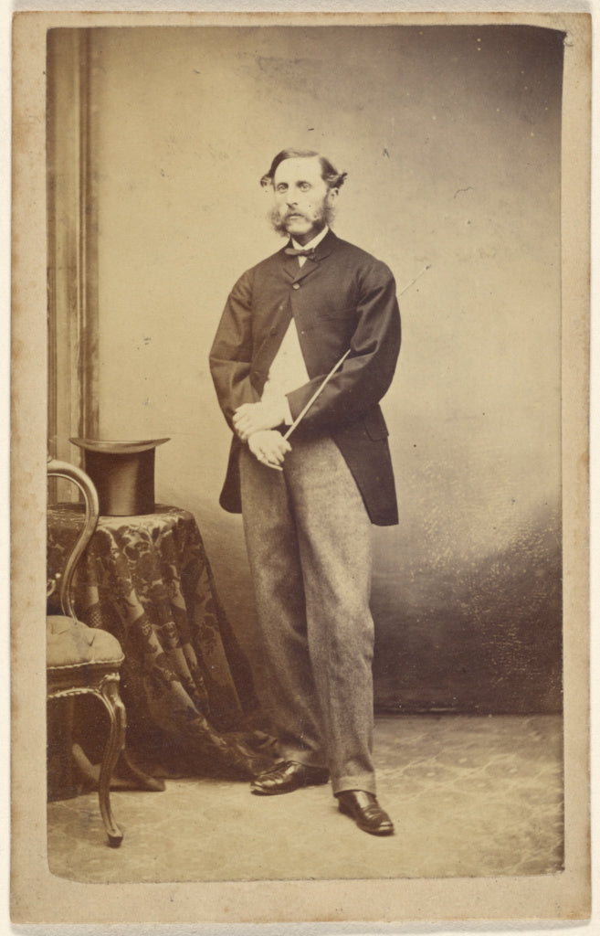 Unknown maker, American:[Man holding a cane under his arm], Poster Print Wall Art