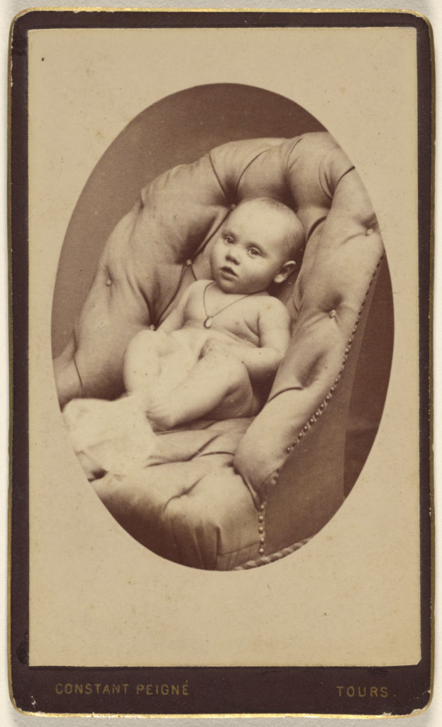 Constant Peigne:[Unidentified baby seated in a leather arm c,16x12"(A3)Poster