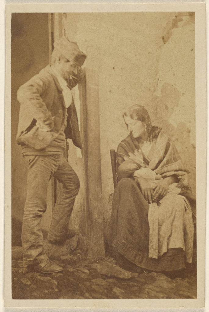 Unknown:[Man with round cap standing next to a seated woman , Poster Print Wall Art