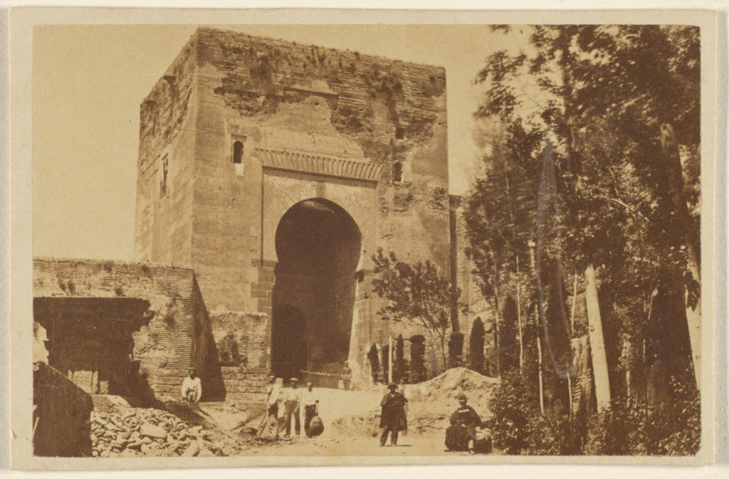 Unknown:[The entrance to the Alhambra, with workmen in front, Poster Print Wall Art