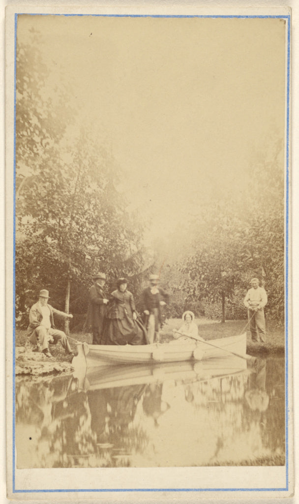 Unknown:[Group of people near a lake, one woman in a canoe],16x12"(A3)Poster