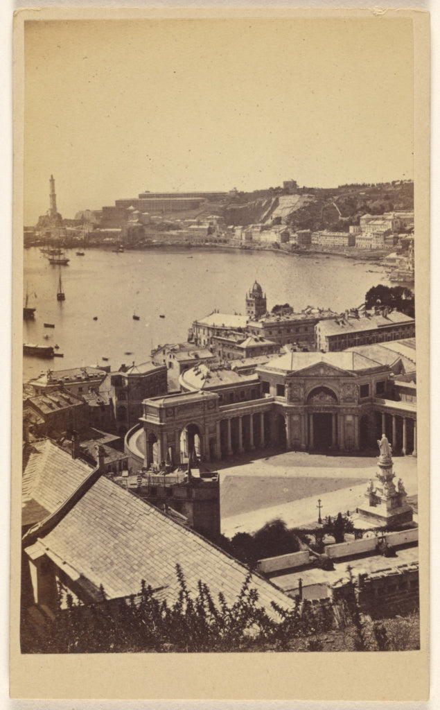 Celestino Degoix:Railway Station, Harbour, Lighthouse [Genoa, Poster Print Wall Art