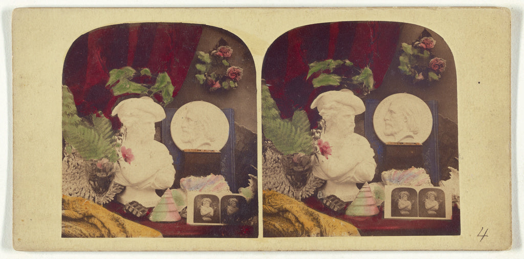Unknown maker, British:[Still life of a bust, stereograph, f, Poster Print Wall Art