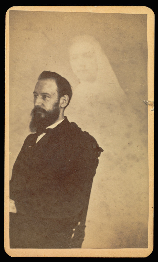 William H. Mumler:[Unidentified bearded man seated, a female, Poster Print Wall Art