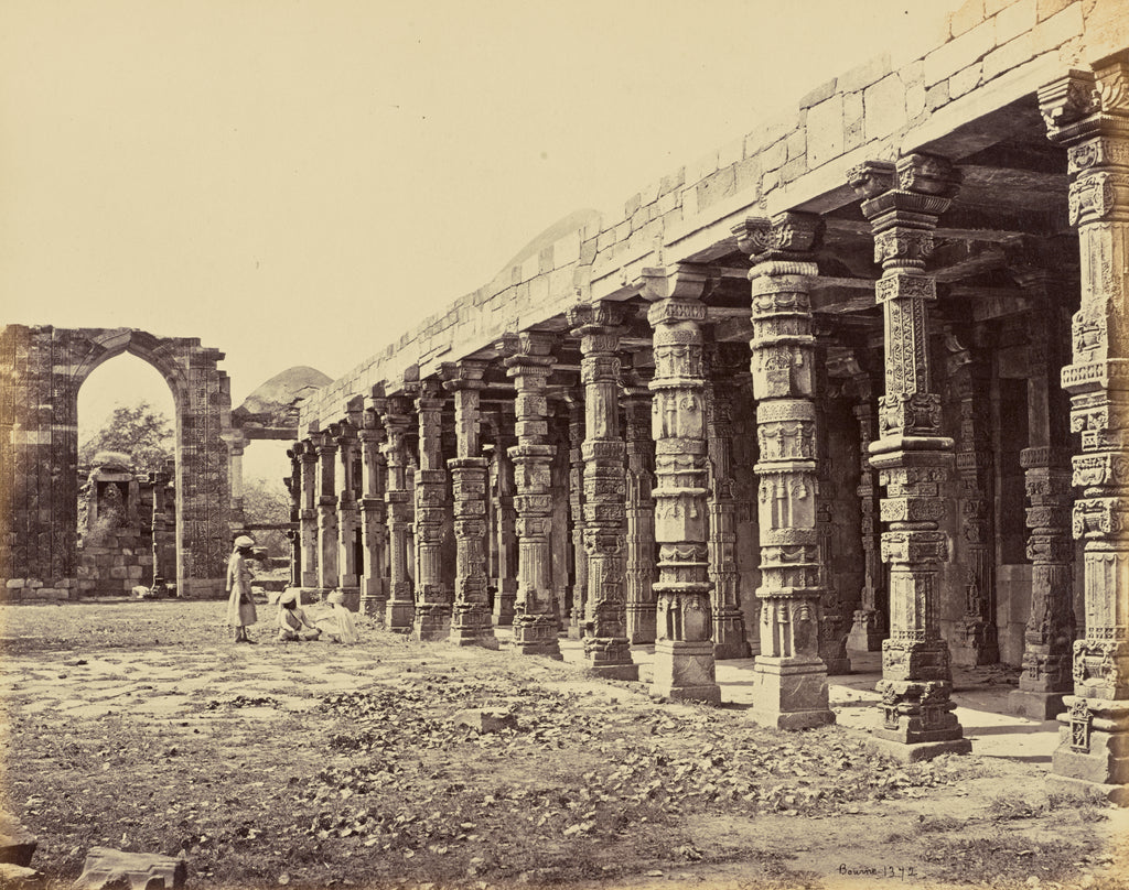 Samuel Bourne:Delhi; Colonnade of Hindoo Pillars, at the Kut, Poster Print Wall Art
