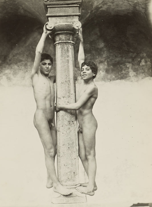 Baron Wilhelm von Gloeden:[Two Boys Holding onto a Column],16x12"(A3)Poster
