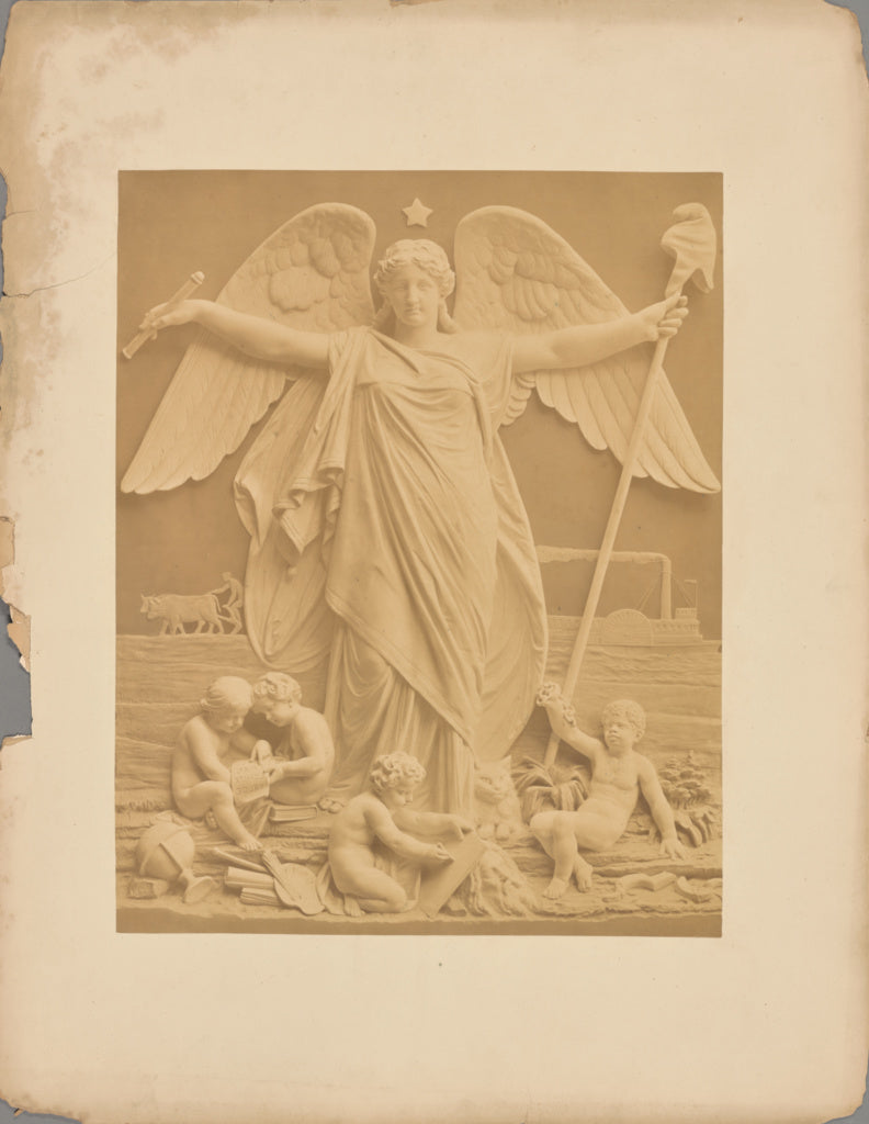 Unknown:[Sculpture of winged figure with children], Poster Print Wall Art