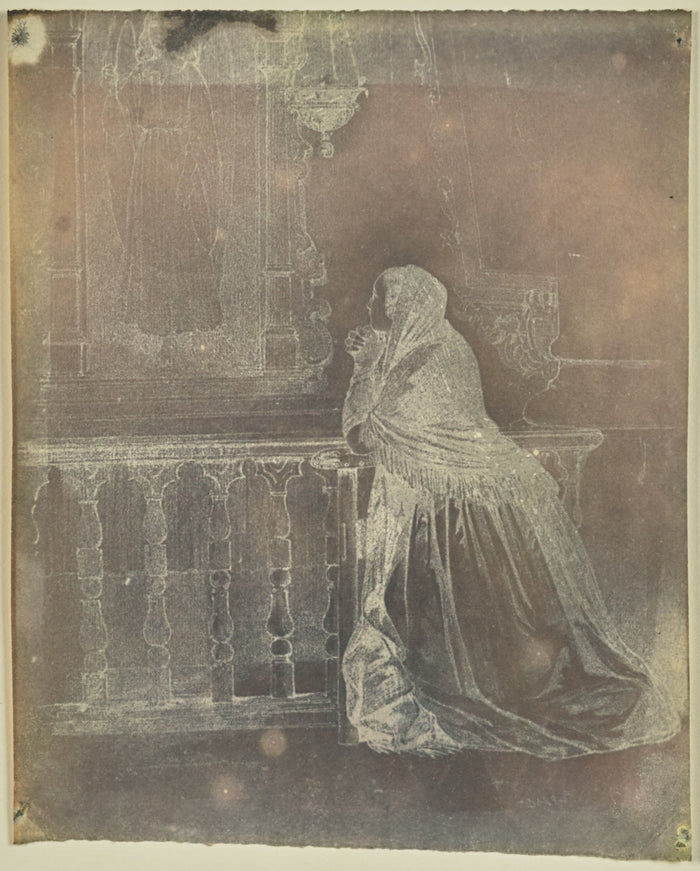 Hippolyte Bayard:[Woman praying at an altar],16x12