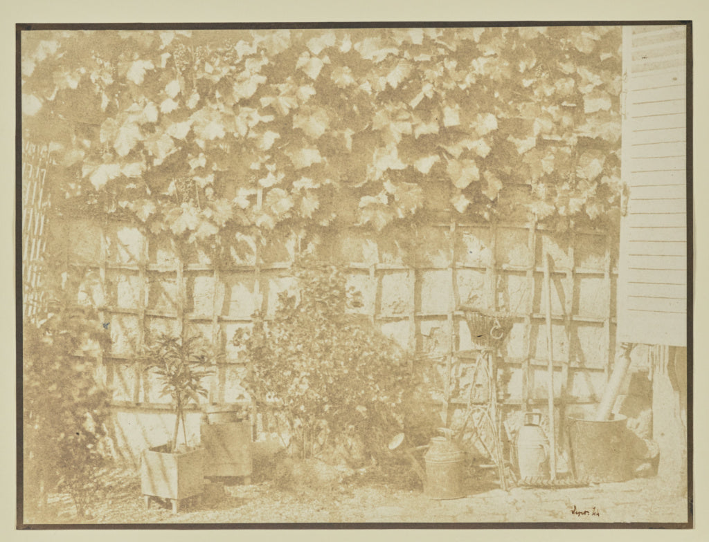 Hippolyte Bayard:[Garden wall with tools], Poster Print Wall Art