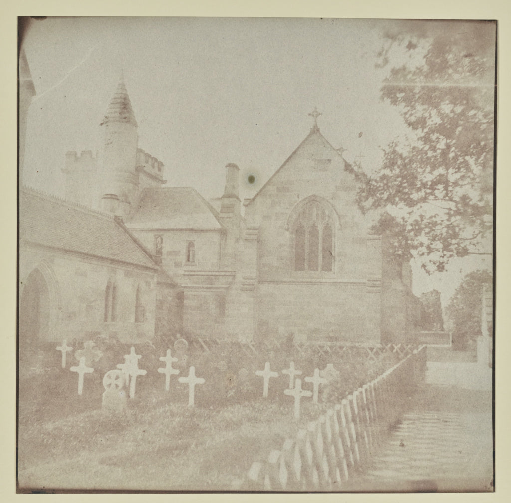 Hippolyte Bayard:[Rear of a Church with Graveyard], Poster Print Wall Art