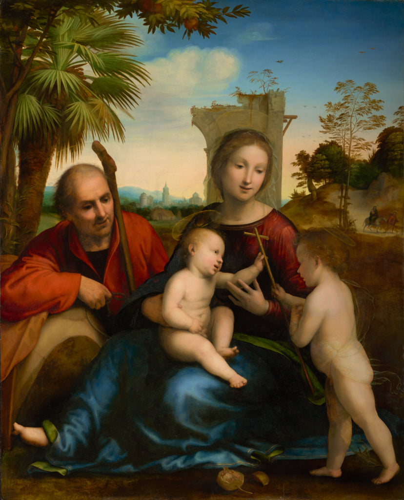 Fra Bartolommeo :The Rest on the Flight into Egypt with Sain, Poster Print Wall Art